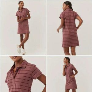 NWT PACT Organic Cotton Frame Collared Polo Dress Pockets - L Marsala Striped